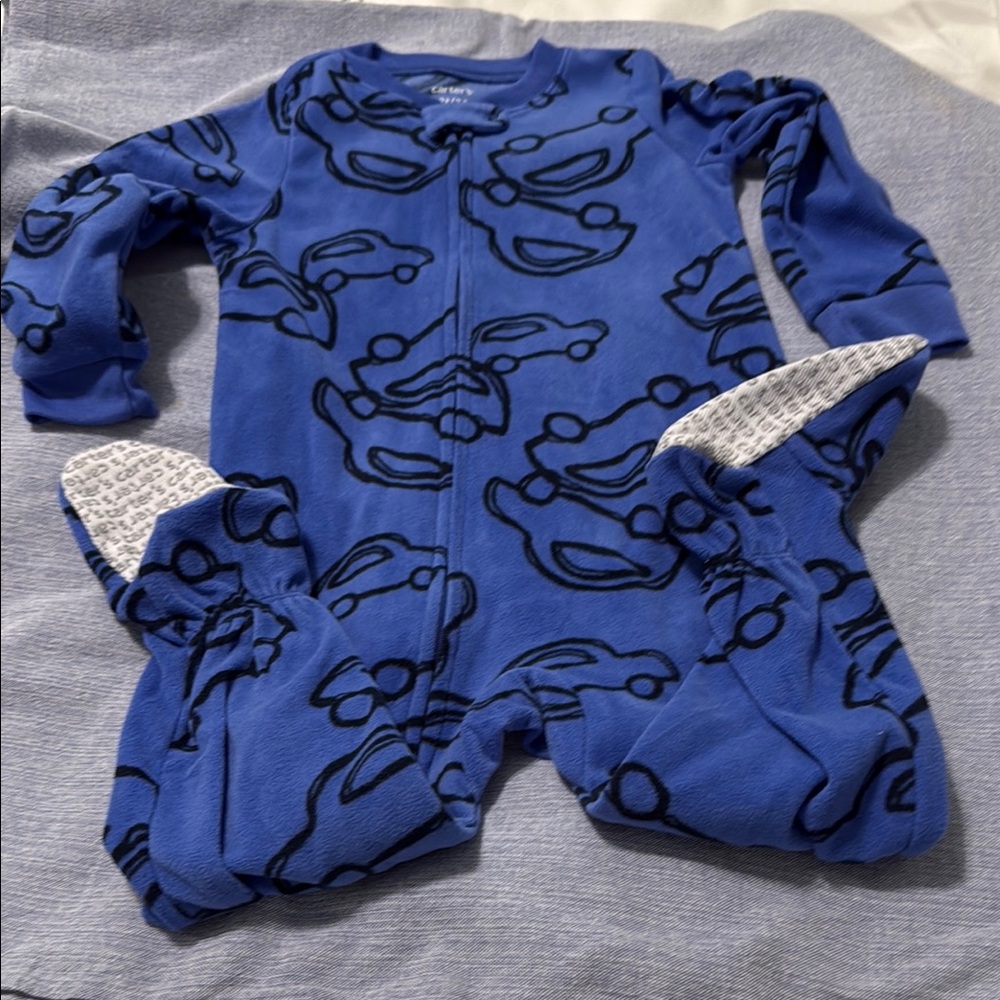 Carter's Blue and Black car Print Footies